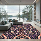 Purple Peach Ikat Floral Medallion Rug