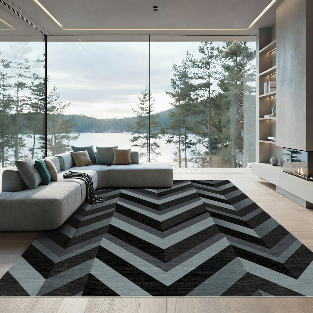 Modern Slate Gray Chevron Geometric Rug