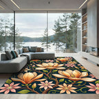 Elegant Golden Magnolia Floral Botanical Art Rug