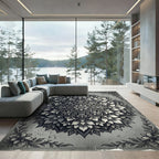 Ornate Gray Ink Floral Mandala Rug