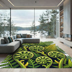 Lush Green Botanical Fern Fiddlehead Rug