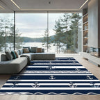 Navy Nautical Anchor Rope Striped Rug