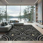 Ornate Black Floral Arabesque Rug