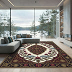 Ornate Burgundy Floral Medallion Cloud Art Rug