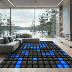 Electric Blue Pixel Grid Block Texture Rug