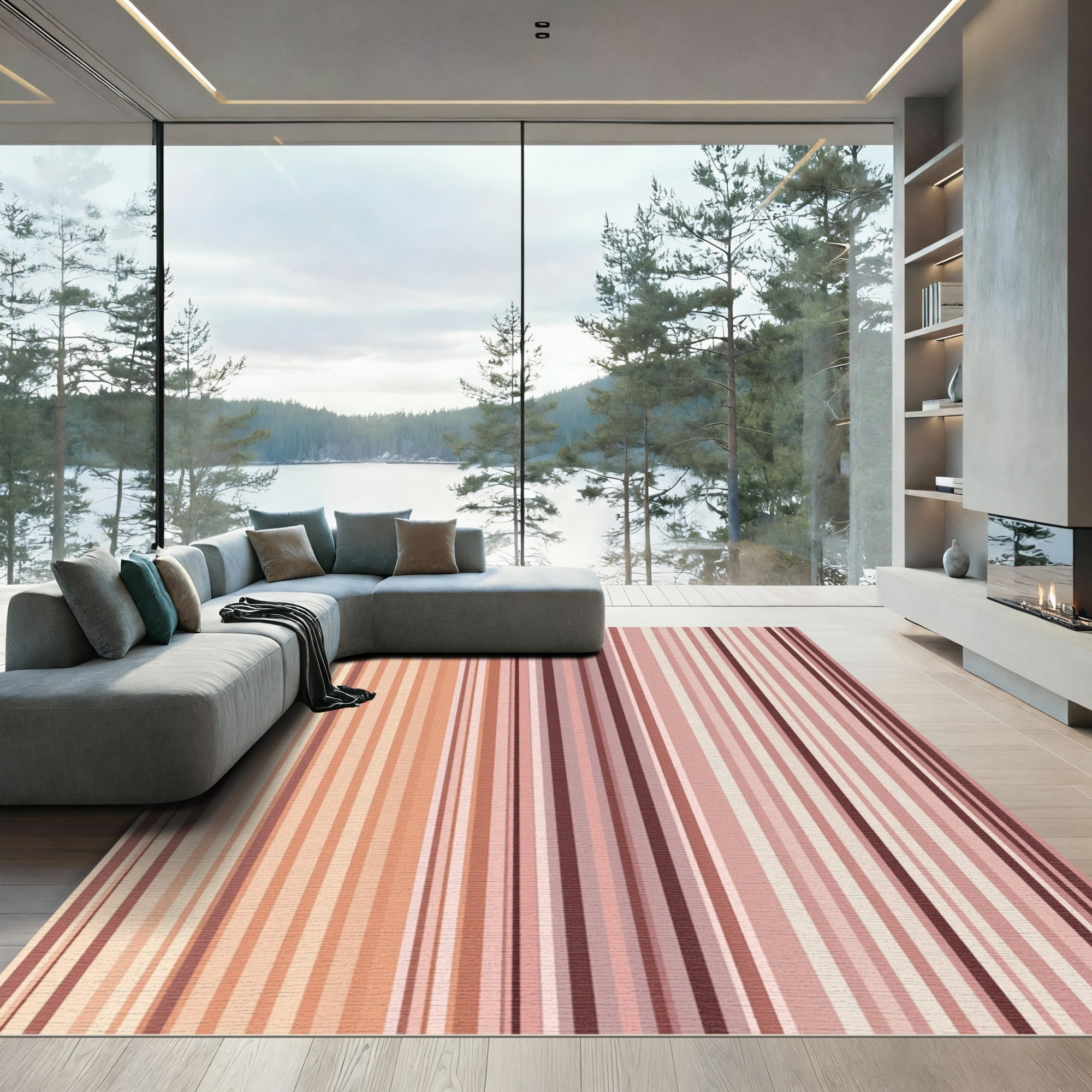 Earthy Peach Multicolored Stripe Rug