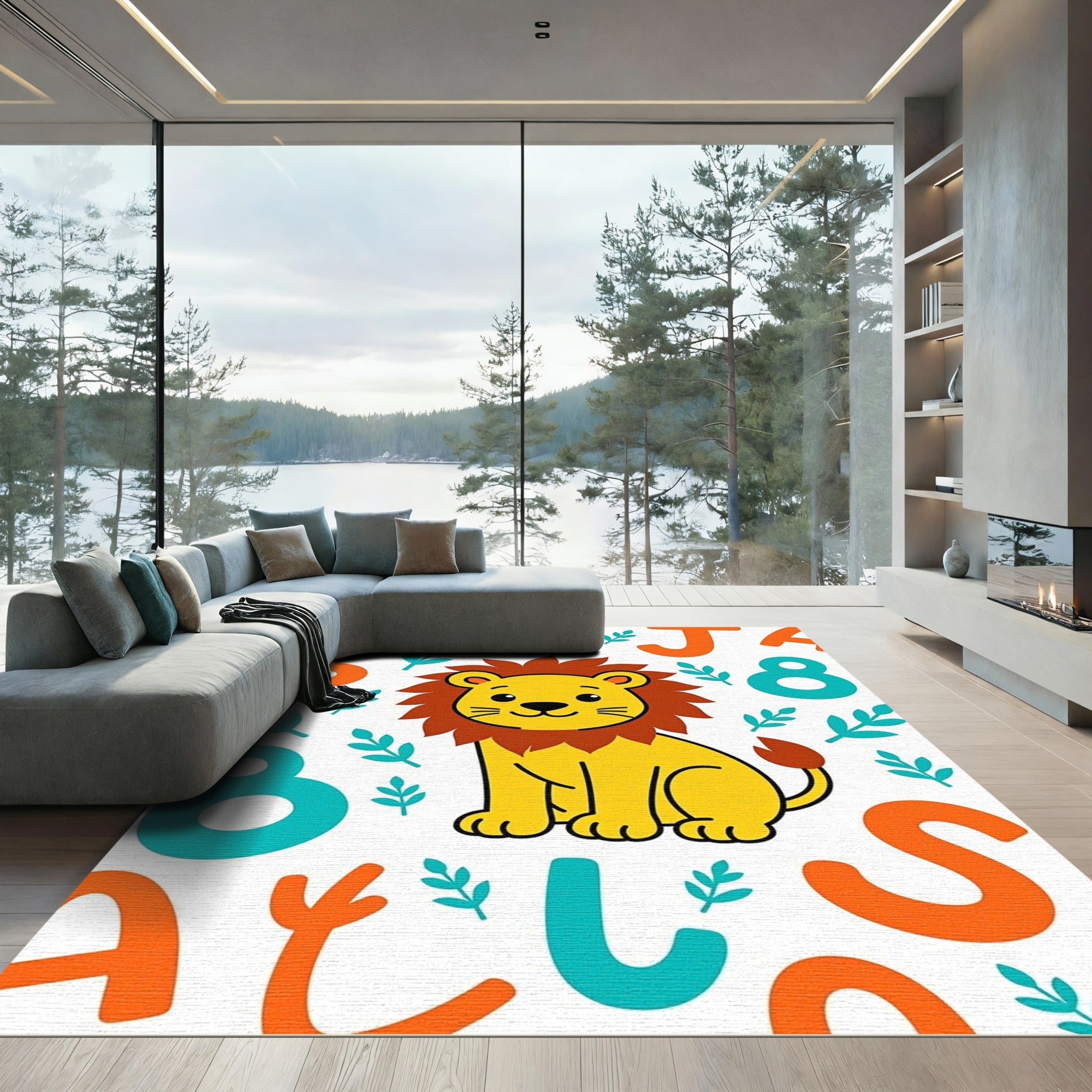 Cute Yellow Lion Alphabet Background Rug