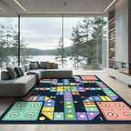 Geometric Multicolored Board Game Grid Rug