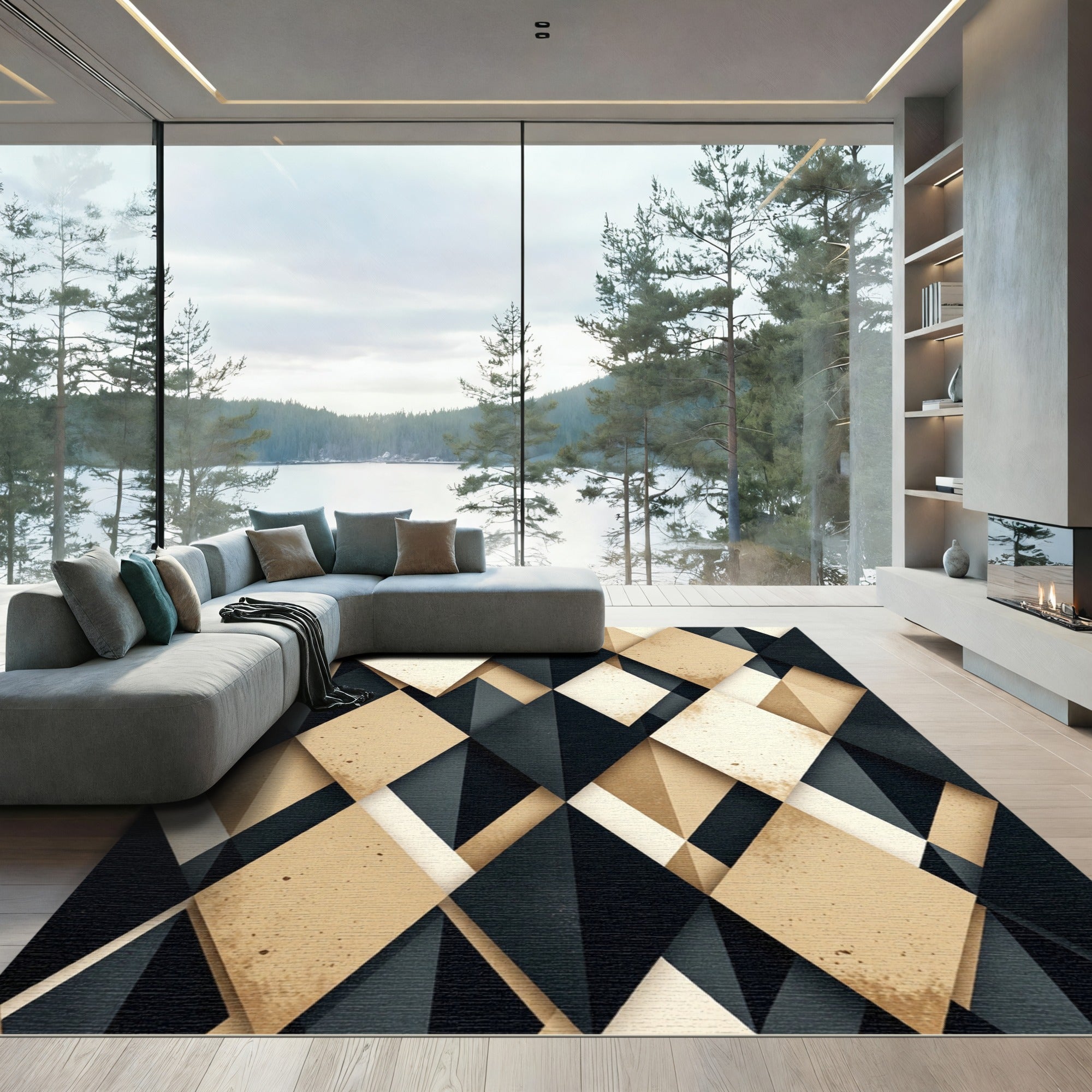 Geometric Diamond Composition In Beige Rug