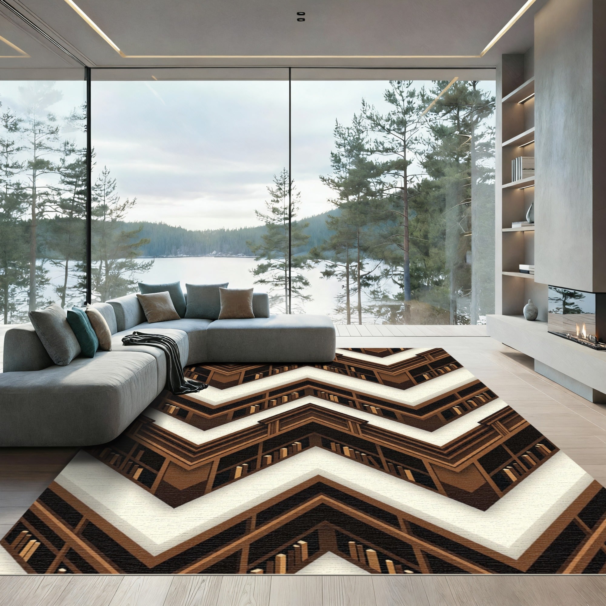 Dark Espresso Chevron Library Shelving Rug