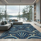 Navy Scalloped Shell Nautical Wave Art Rug