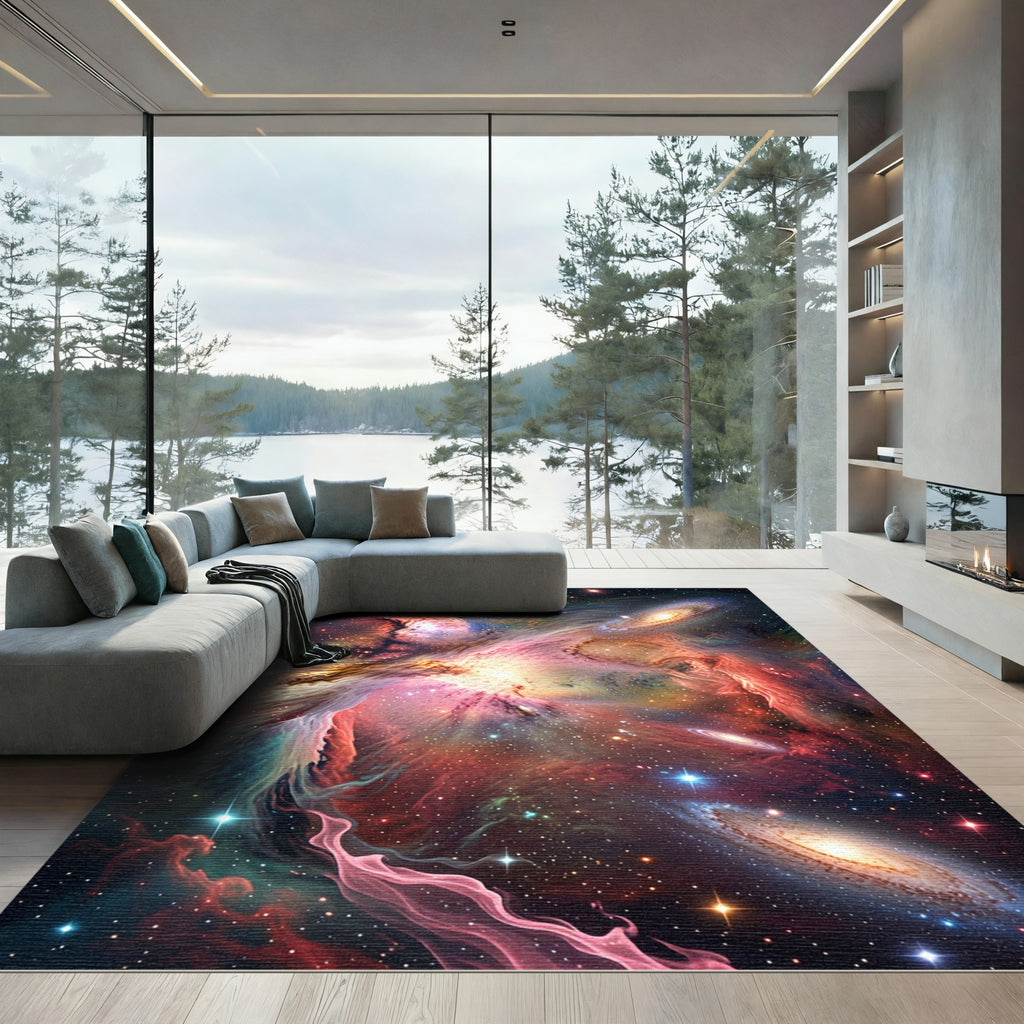 Vibrant Celestial Nebula Swirl Galaxy Rug