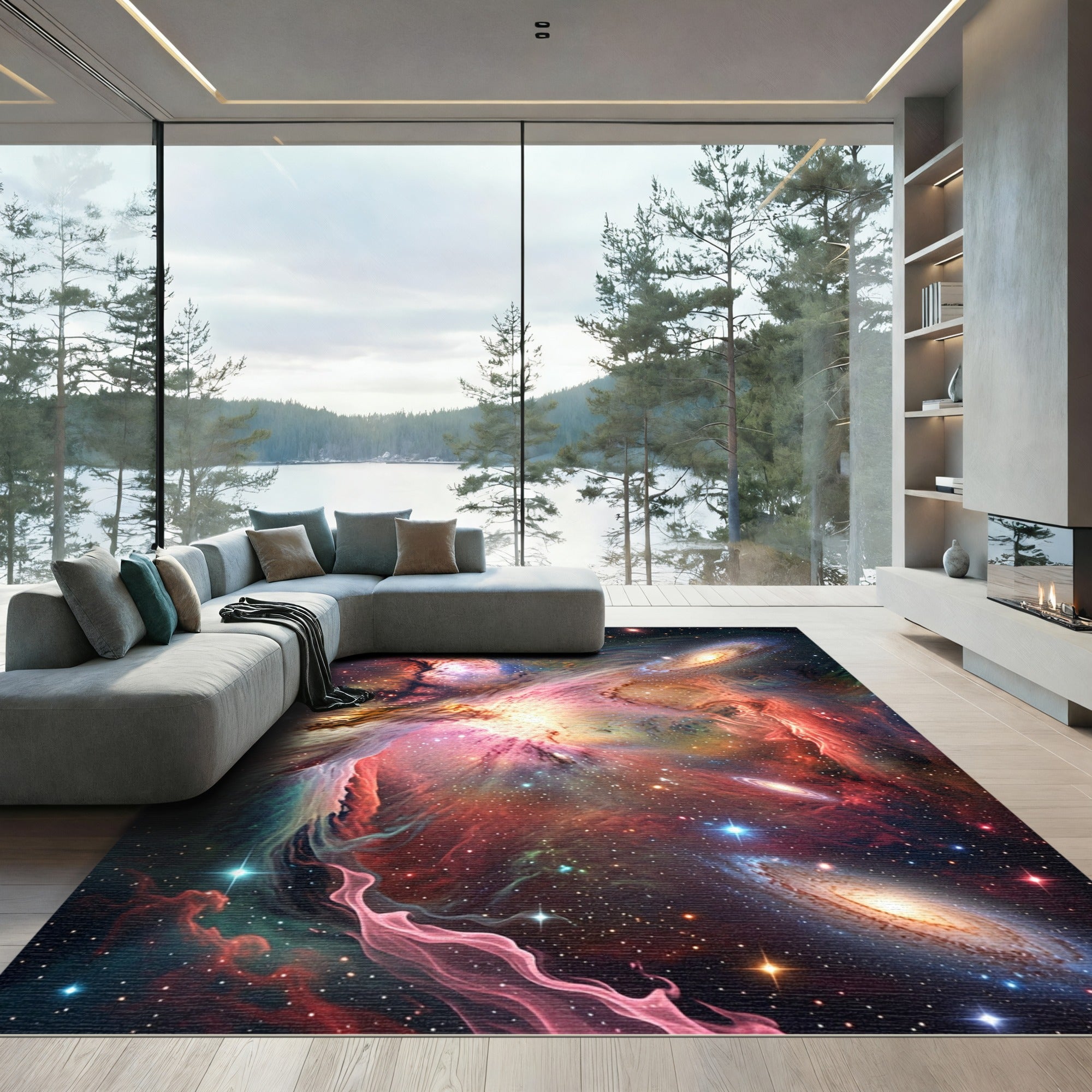 Vibrant Celestial Nebula Swirl Galaxy Rug