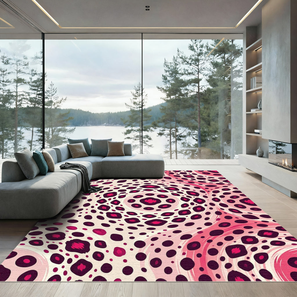 Vibrant Pink Abstract Leopard Spot Circular Rug