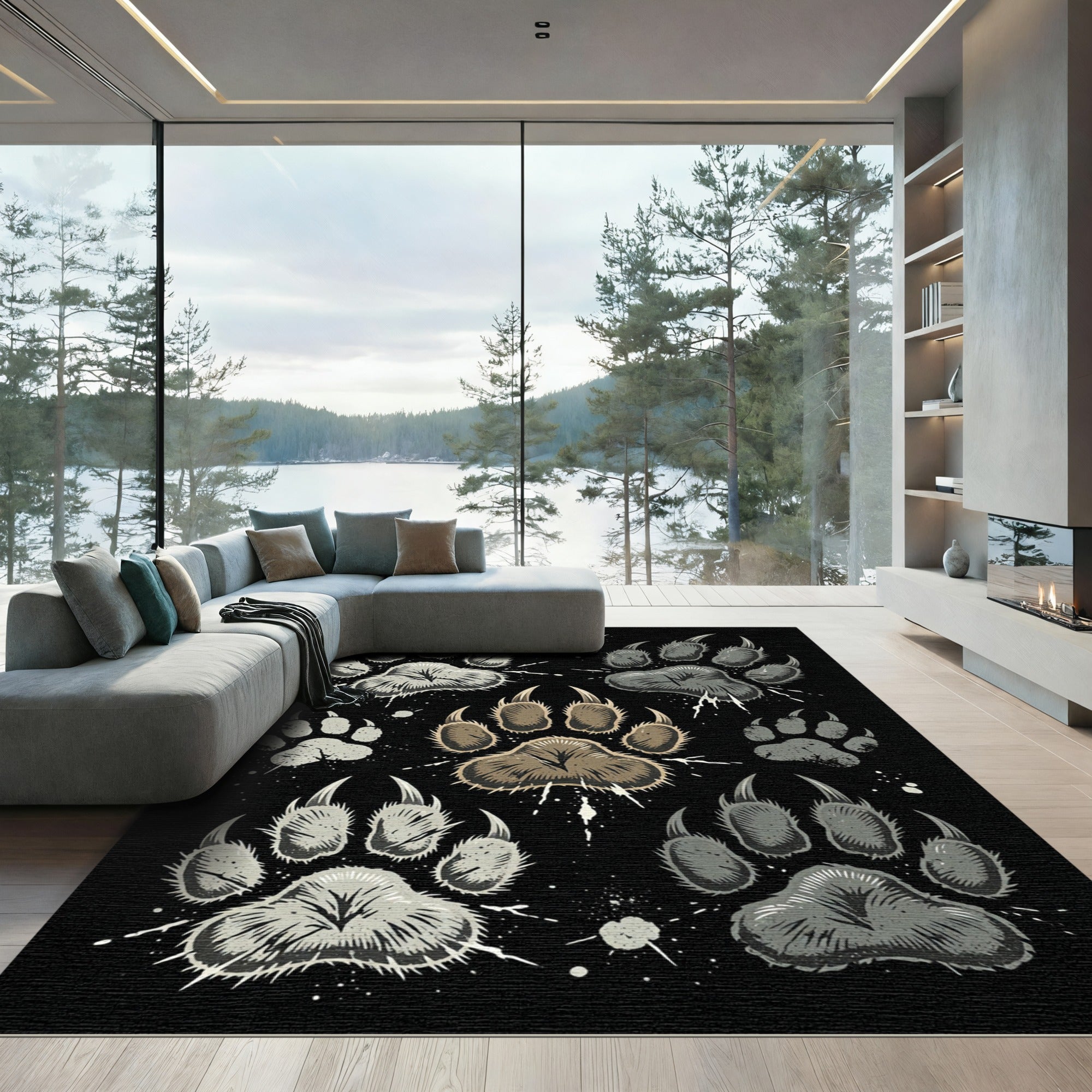 Gray Brown Claw Marks Arrangement Rug