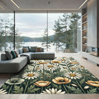 Botanical Meadow Daisy and Poppy Field Rug