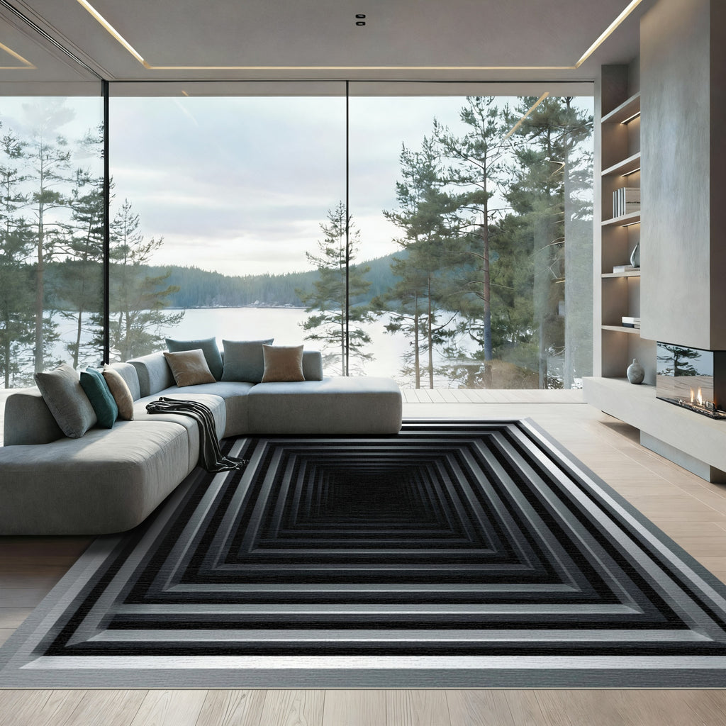 Monochrome Geometric Gradient Tunnel Rug