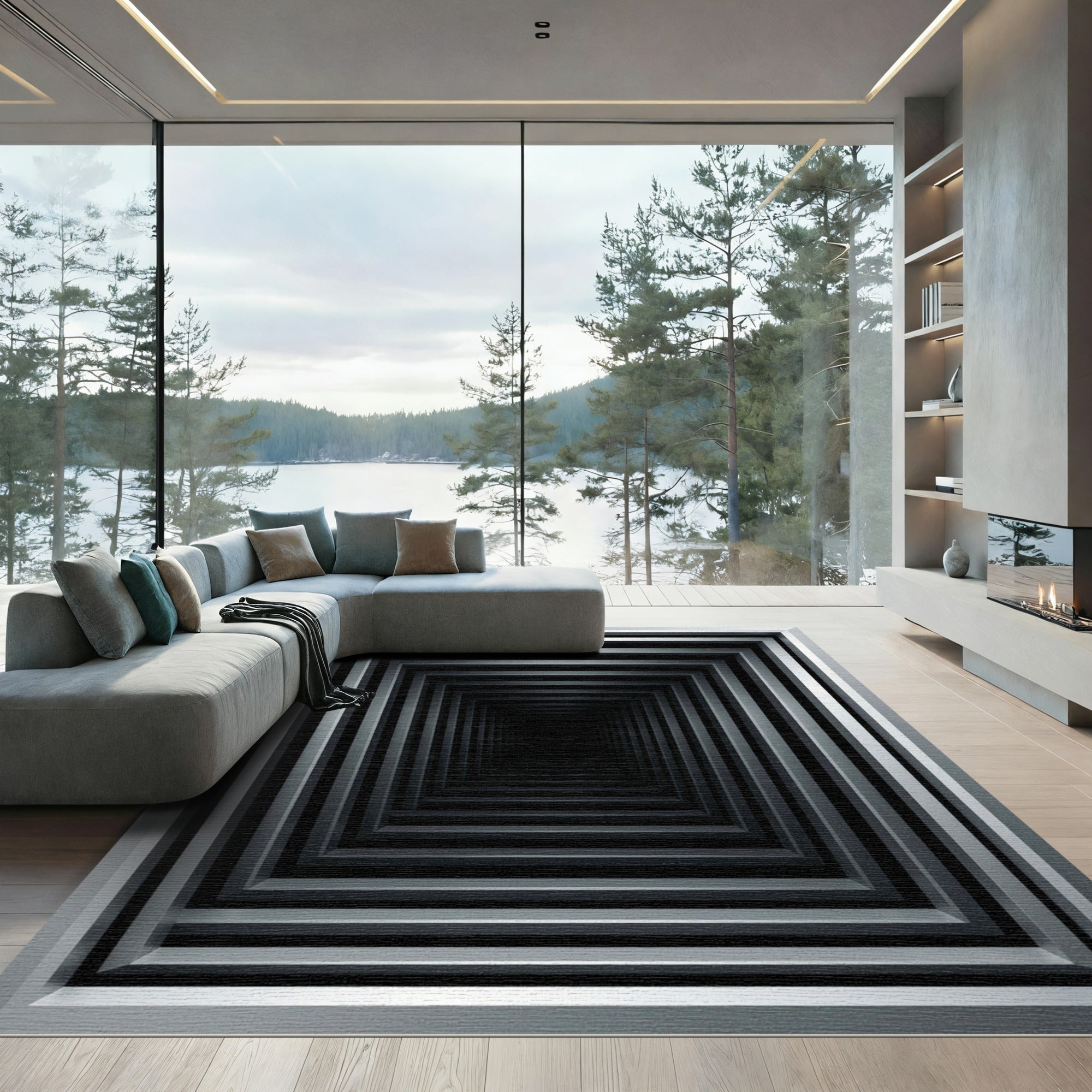 Monochrome Geometric Gradient Tunnel Rug