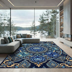 Midnight Blue Floral Medallion Scroll Rug