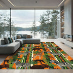 Vibrant Orange African Wildlife Safari Rug