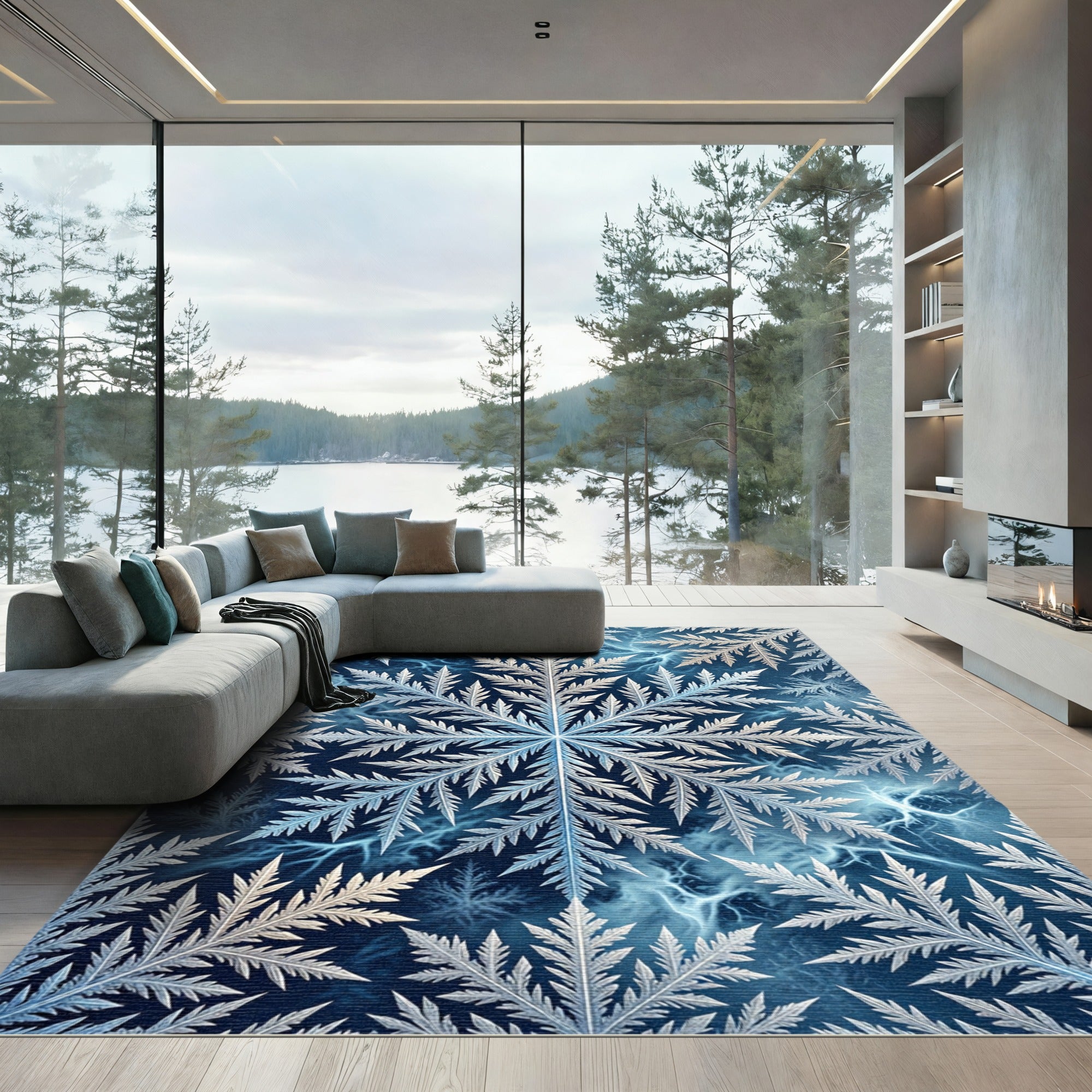 Winter Frost Fern Lightning Rug