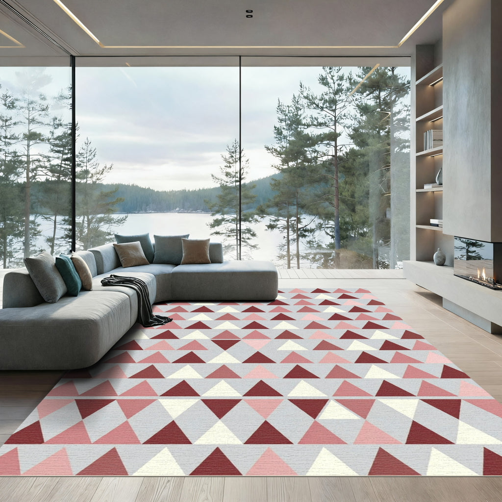 Rose Gold Geometric Triangle Grid Rug