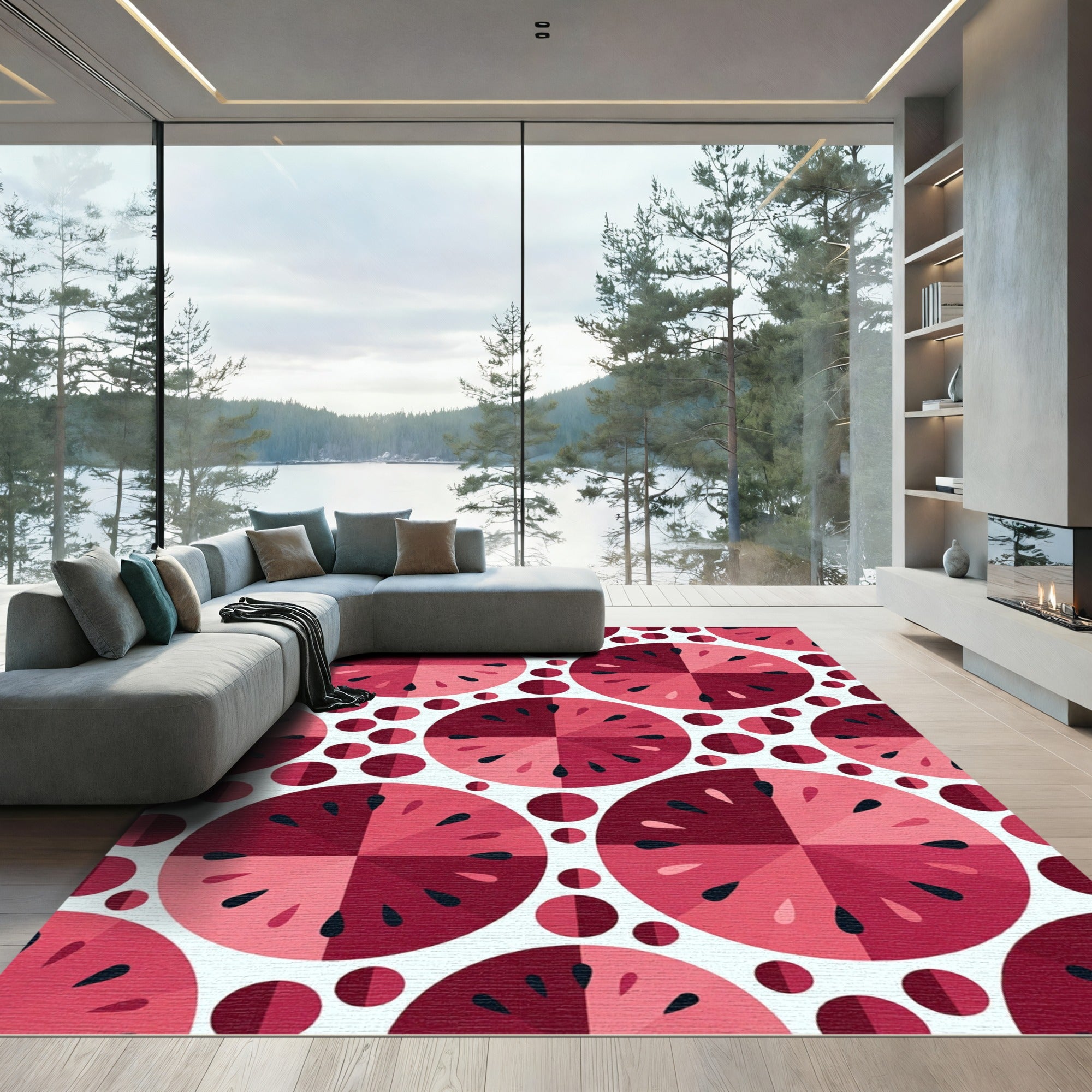 Abstract Red Pink Watermelon Slices Rug