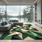 Geometric Army Green and Tan Crystal Rug