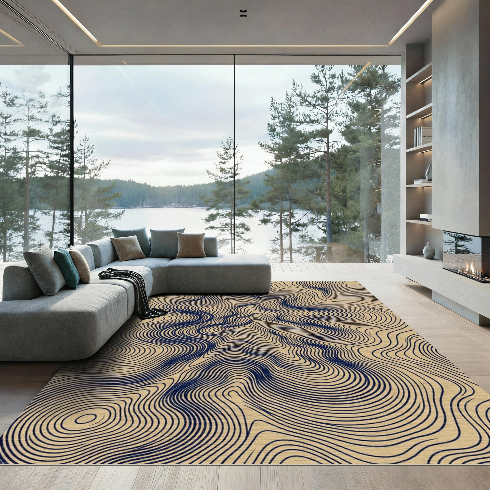 Navy Blue Organic Contour Line Rug