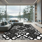Monochrome Black Gothic Trellis Floral Tile Rug