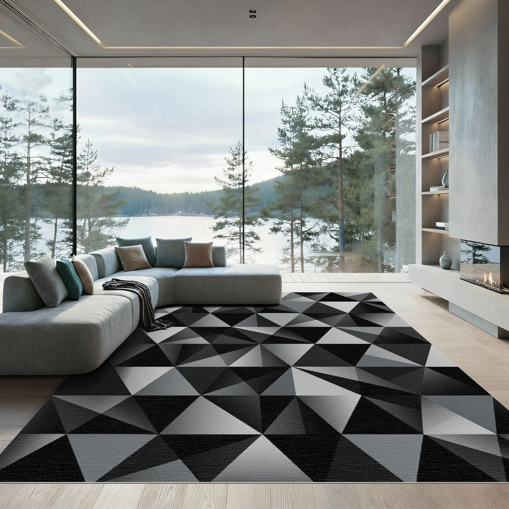 Monochromatic Geometric Triangle Mosaic Rug