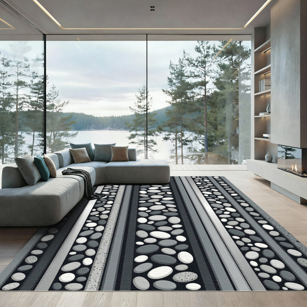 Monochrome Pebble Striped Modern Composition Rug