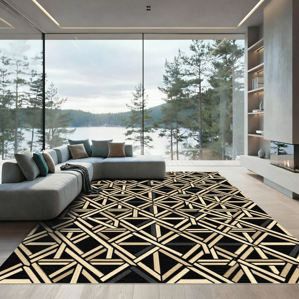 Modern Geometric Lattice Interwoven Weave Rug