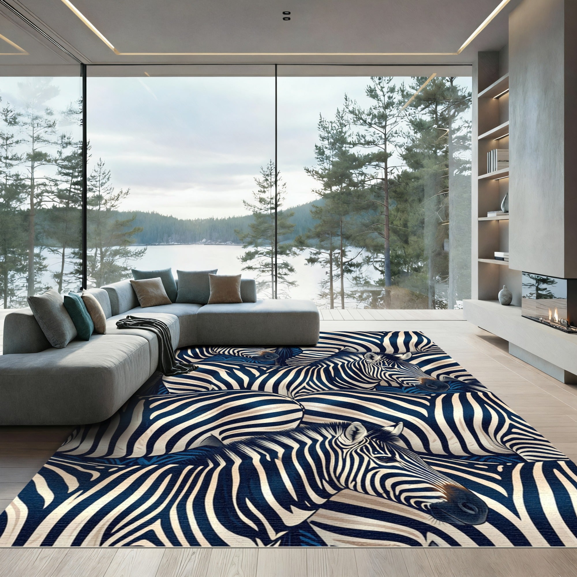 Midnight Blue Zebra Herd Rug