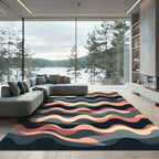 Salmon Coral Abstract Layered Waves Rug