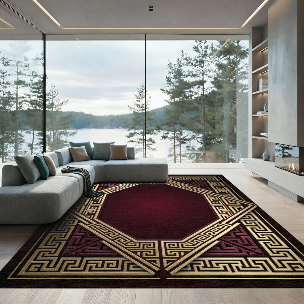 Ornate Gold Greek Key Frame Rug