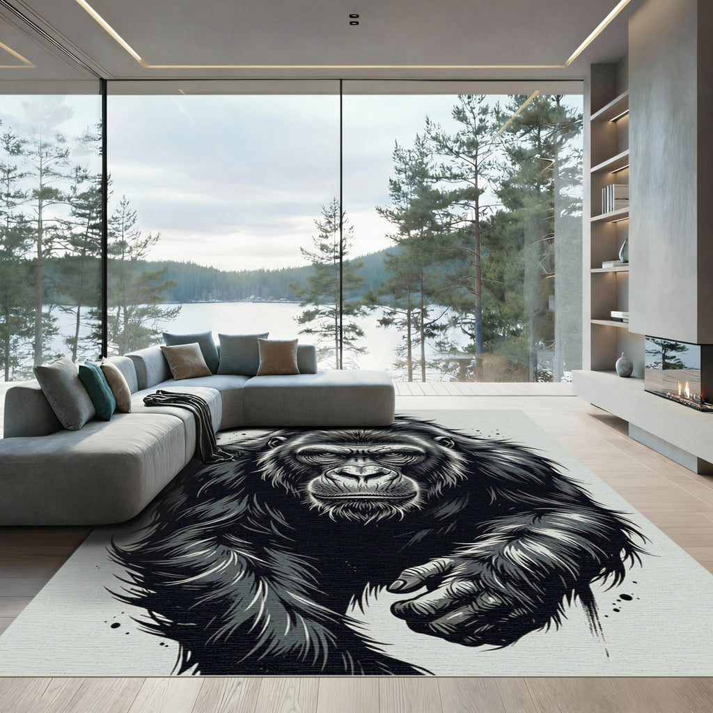 Intense Monochrome Silverback Gorilla Portrait Rug
