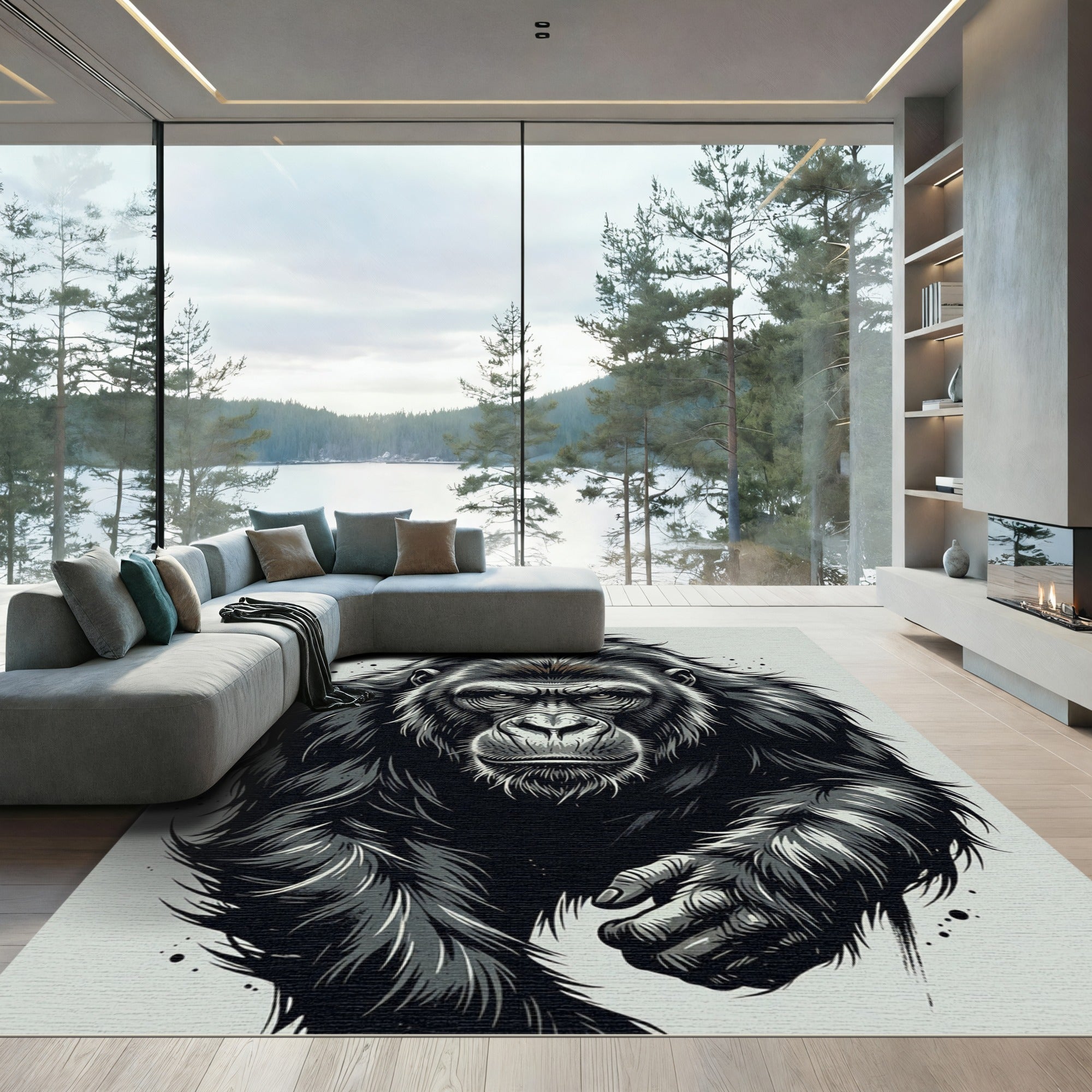 Intense Monochrome Silverback Gorilla Portrait Rug