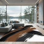 Earthy Brown and Black Abstract Swirl Rug