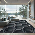 Metallic Gray Geometric Honeycomb Texture Rug