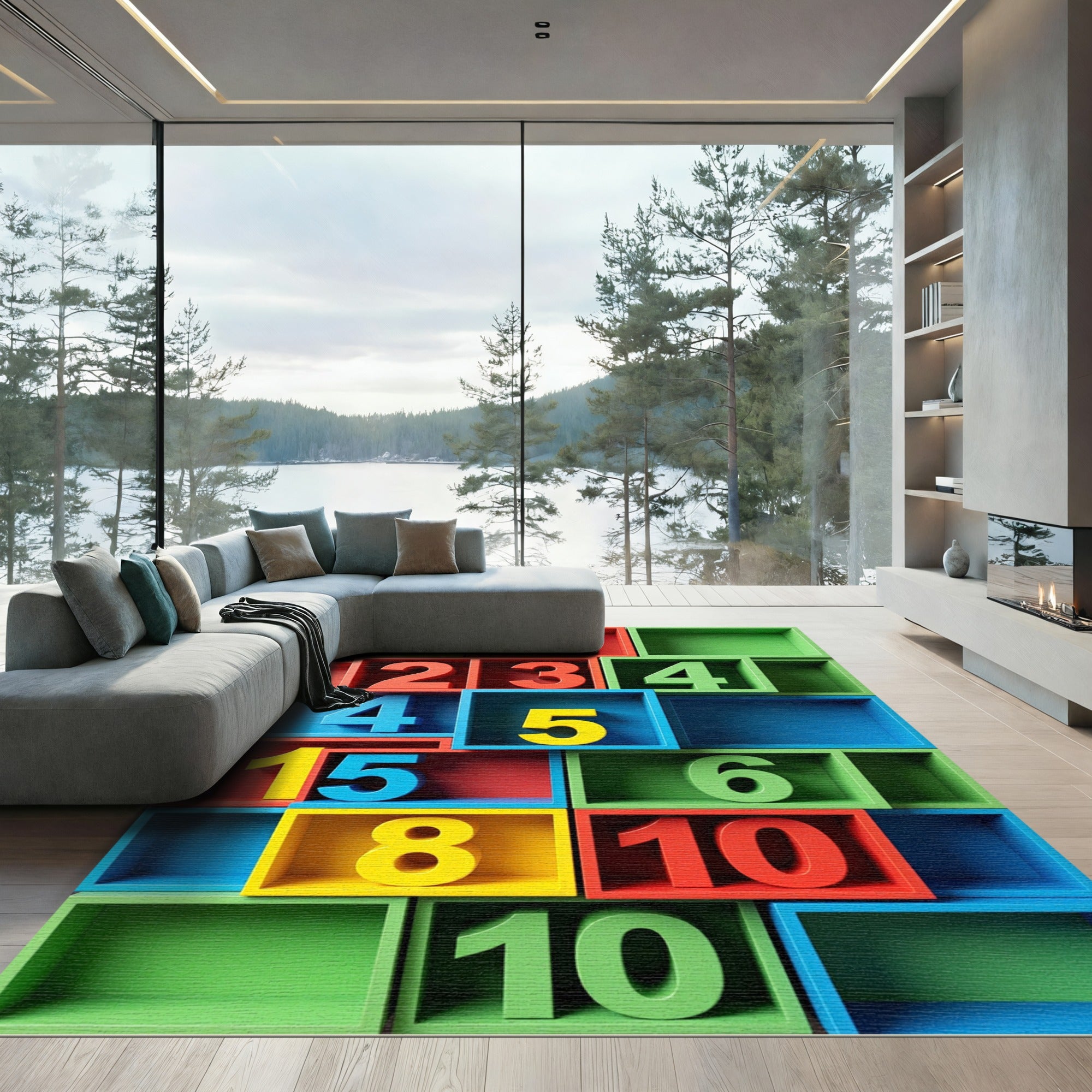 Vibrant Multicolor Academic Grid Wall Art Rug