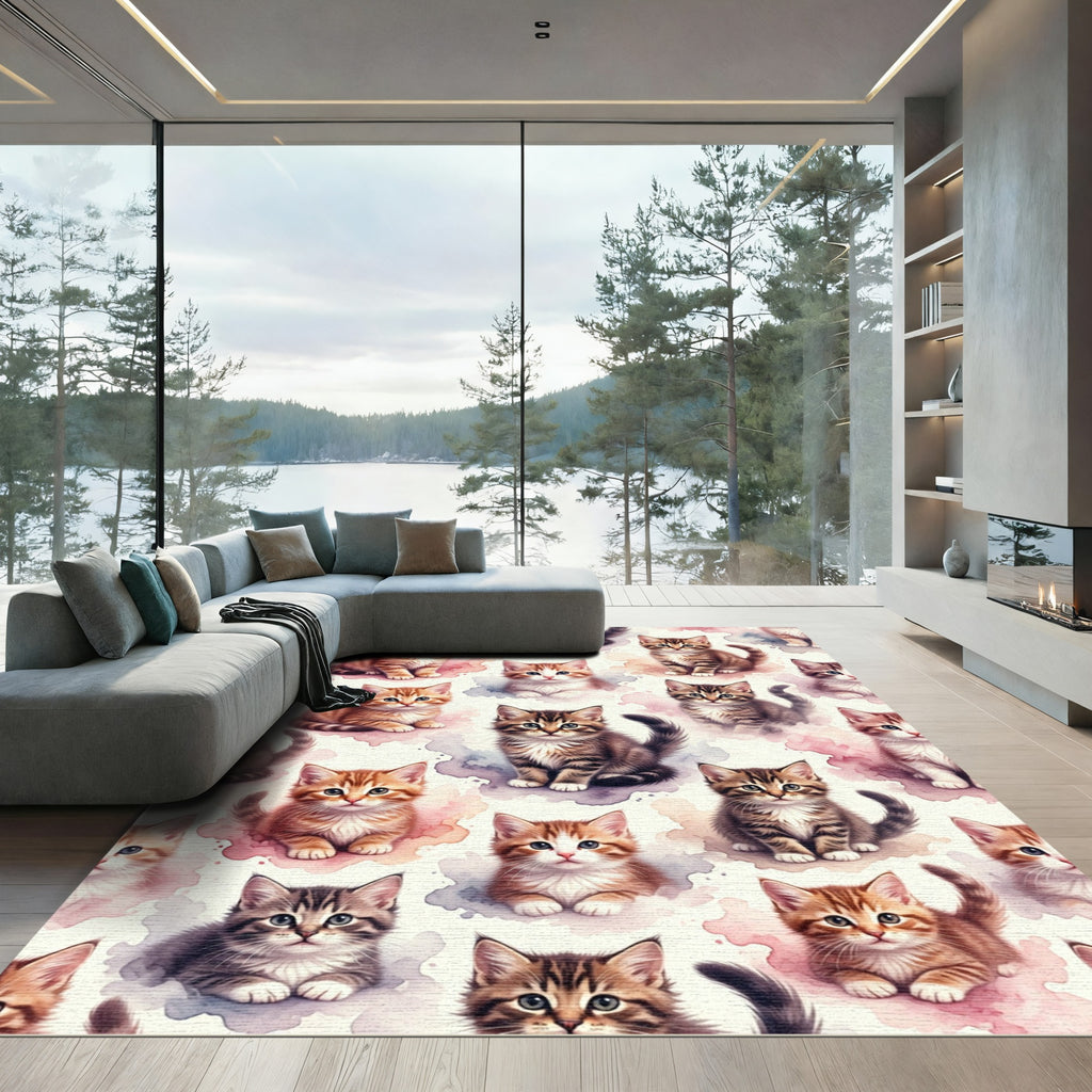 Whimsical Watercolor Kittens Delightful Composition Rug