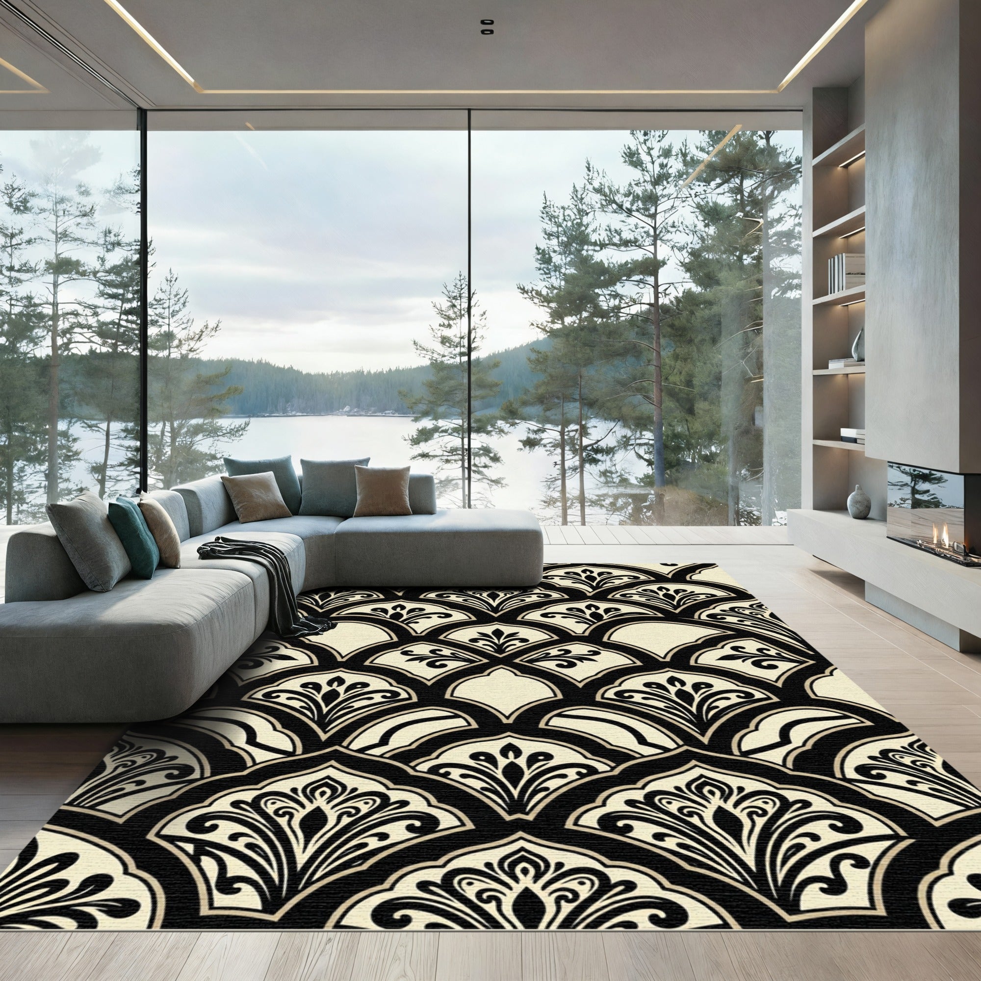 Black and Cream Art Deco Fan Rug
