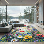 Vibrant Hummingbird and Wildflower Meadow Rug