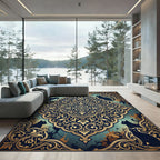 Ornate Gold Filigree Black Cat Medallion Rug