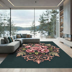 Elegant Blush Rose Baroque Medallion Rug