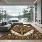 Elegant Golden Floral Diamond Medallion Rug