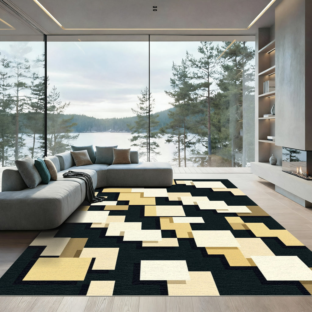 Modern Geometric Overlay Square Rug