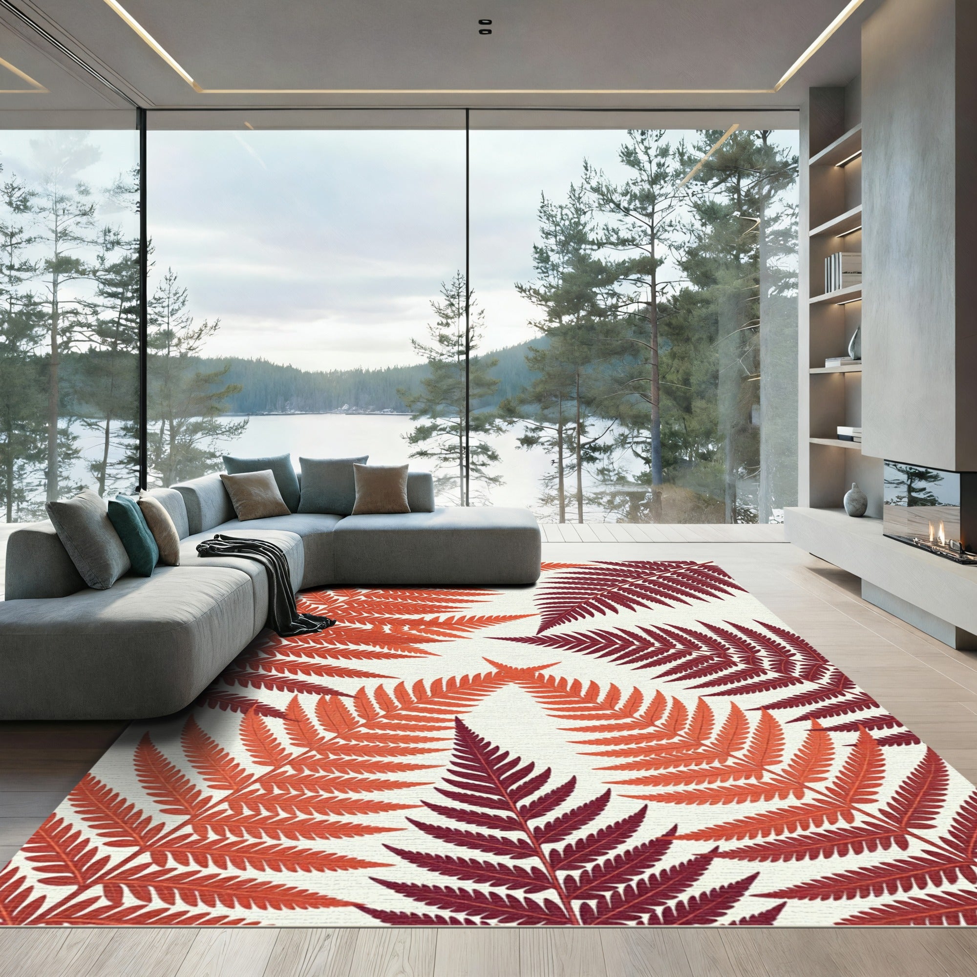 Crimson Fern Botanical Arrangement Rug