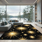 Golden Celestial Starburst Night Sky Rug